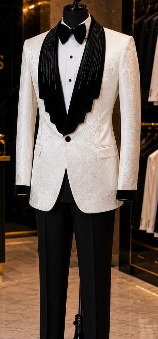 Man 5piece black & cream suit with stones .special fabric-2